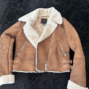 Forever 21 Cognac Faux Suede Teddy Jacket with Cream Faux Fur